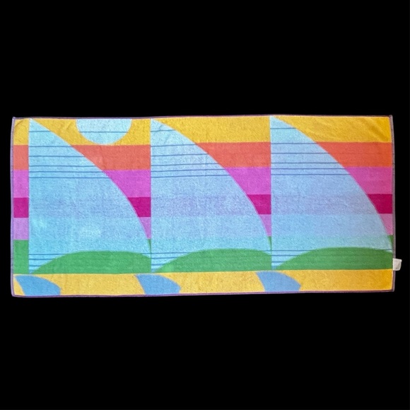 Vintage Beach Towel Abstract Sailboat Cotton Retro Colorful Fun Terry Towel - Picture 3 of 8